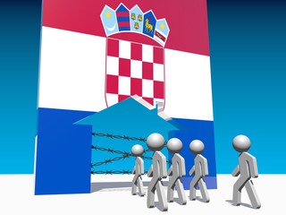 Fototapeta na wymiar refugees go to home icon textured by croatia flag