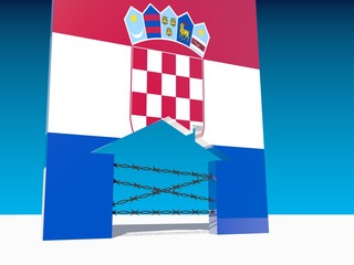 Fototapeta na wymiar refugees go to home icon textured by croatia flag