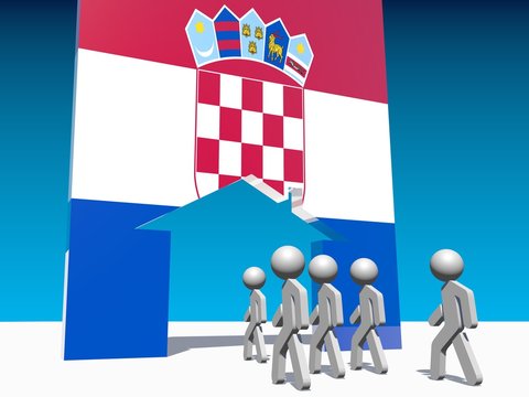 refugees go to home icon textured by croatia flag