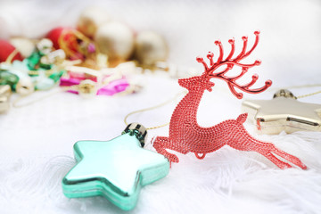 Christmas background with red bauble,and copy space