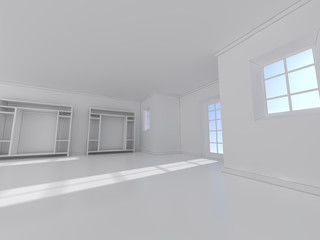 white room with window 3D rendering