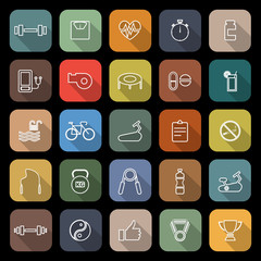 Fitness line flat icons with long shadow