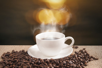 Hot coffee with nature background