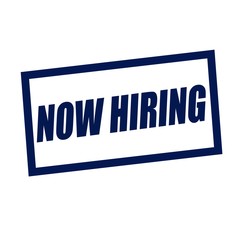 now hiring blueblack stamp text on white
