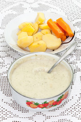 Dill sauce boiled potatoes and carrots