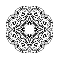 Round vector shape, technical construction with connected lines