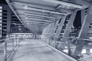 Empty pedestrian transition over busy street in urban city