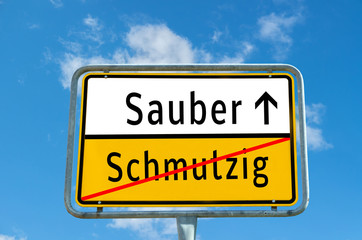 Ortstafel Sauber/Schmutzig