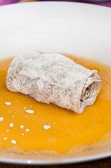 Stuffed rolled pancakes smashed eggs for frying