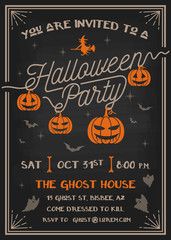 Obraz premium Typography Halloween Party Invitation card with scary pumpkins design. Vector illustration