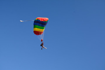 Pair parachuting in the sky