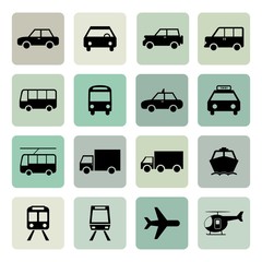 Vehicle and Transportation icons set. Car icon. Plubic bus icon.