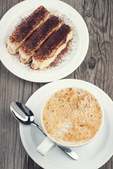 Coffee and cake as a background. Concept and idea