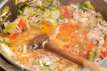 Minced meat cooked with vegetables