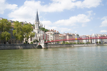 Fototapeta na wymiar France, Lyon - August 3, 2013: Bridge Pasrel-Saint-Georges, lead