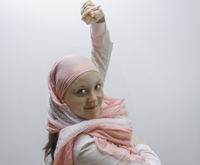 Young women dressed in pink, fighting again breast cancer