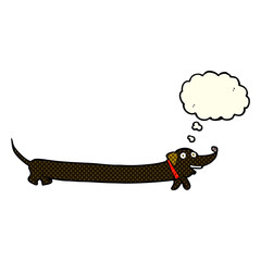 cartoon dachshund with thought bubble