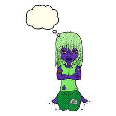 cartoon vampire girl with thought bubble