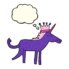 cartoon unicorn with thought bubble