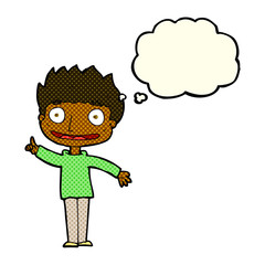 cartoon happy boy with thought bubble