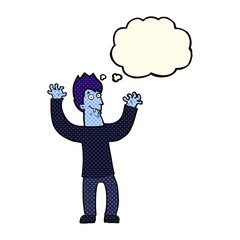 cartoon halloween vampire with thought bubble