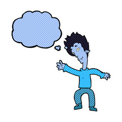 cartoon halloween vampire with thought bubble