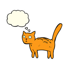 cartoon frightened cat with thought bubble