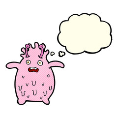 cartoon funny slime monster with thought bubble