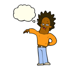 cartoon nasty boy with thought bubble