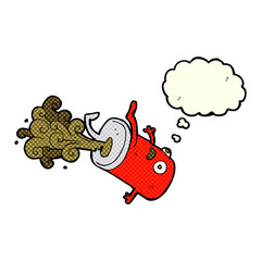 cartoon old drinks can with thought bubble