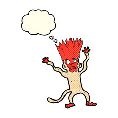 cartoon frightened monkey with thought bubble
