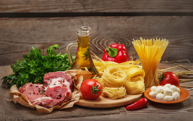 Ingredients for cooking pasta, Italian food