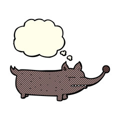 cartoon funny little dog with thought bubble