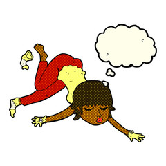 cartoon woman floating with thought bubble