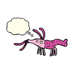 cartoon shrimp with thought bubble