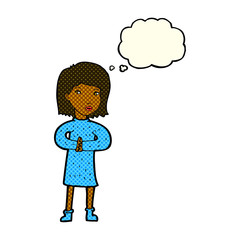 cartoon calm woman with thought bubble