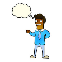 cartoon salesman with thought bubble