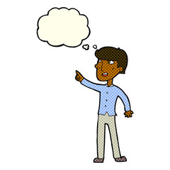 cartoon man pointing with thought bubble