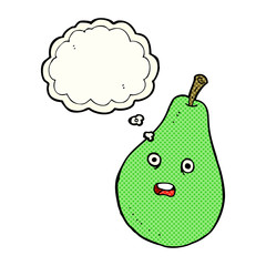 cartoon pear with thought bubble