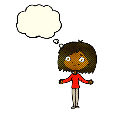 recommend clip art: cartoon woman shrugging shoulders with thought bubble