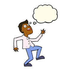 cartoon man panicking with thought bubble