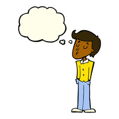 cartoon calm man with thought bubble