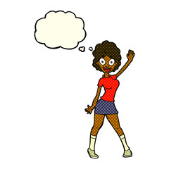 cartoon woman dancing with thought bubble