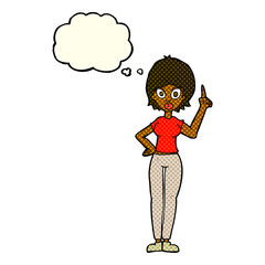 cartoon woman explaining her point with thought bubble