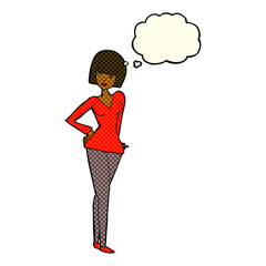 cartoon pretty woman with thought bubble