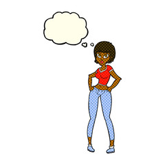 cartoon pretty woman with thought bubble