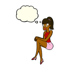 cartoon pretty woman with thought bubble