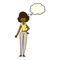 cartoon pretty woman with thought bubble