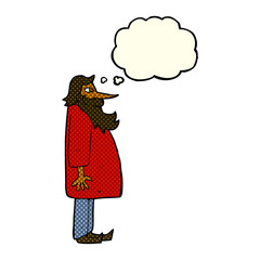 cartoon bearded old man with thought bubble