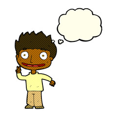 cartoon happy boy with thought bubble